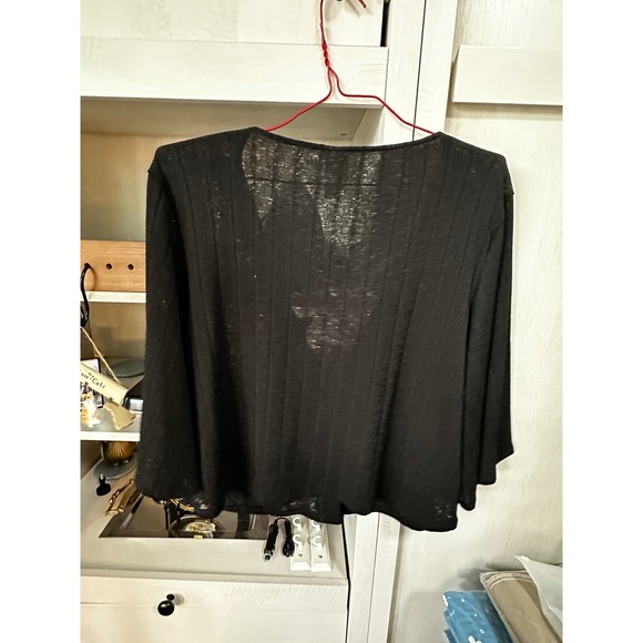 Black Cardigan Top Lightweight Button Down Cover Up Sheer Size L - Picture 5 of 9